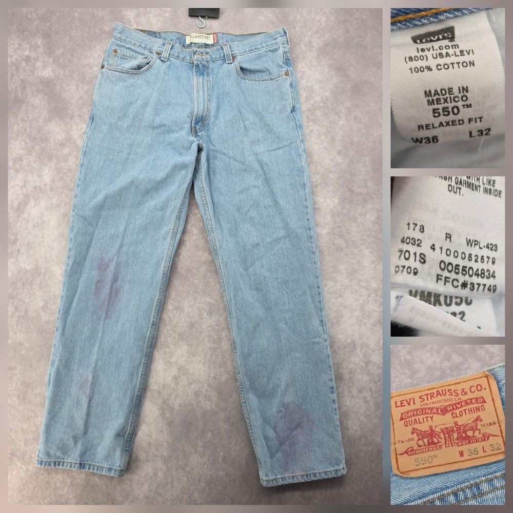 Levis 550 Jeans Mens 36x32 Relaxed Fit Light Wash Denim Distressed Fits 38x32